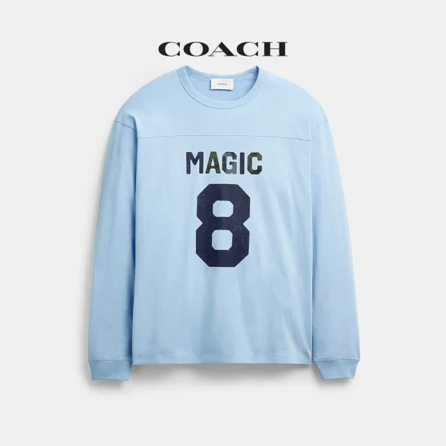 【COACH】蔻馳官方直營 足球元素長袖休閒T恤-淺藍色(CDL23)