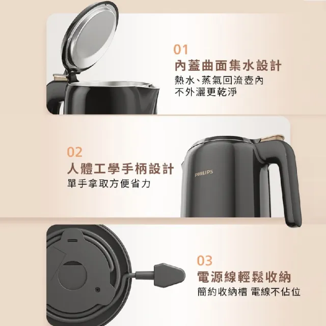 【Philips 飛利浦】1.5L不鏽鋼快煮壺/熱水壺/煮水壺_HD9389/80