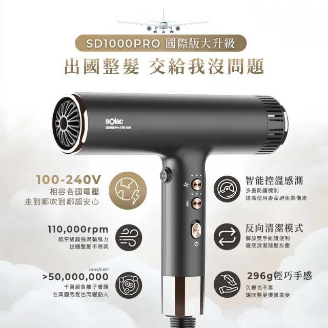 【SOLAC】國際電壓高速吹風機(SD1000Pro)