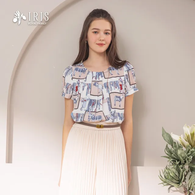 【IRIS 艾莉詩】法式馬鞍印花打褶上衣-2色(52148)