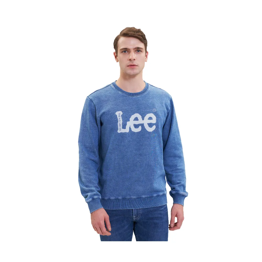 【Lee】男裝 長袖厚T / INDIGO 大LOGO印花 牛仔藍 標準版型(LL220039BHR)