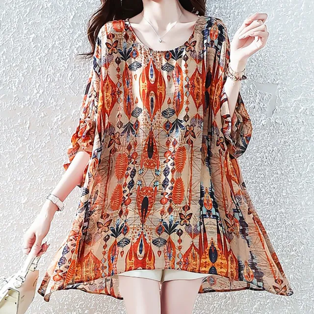 【麗質達人】8451橘色印花上衣-LY (L-5XL)