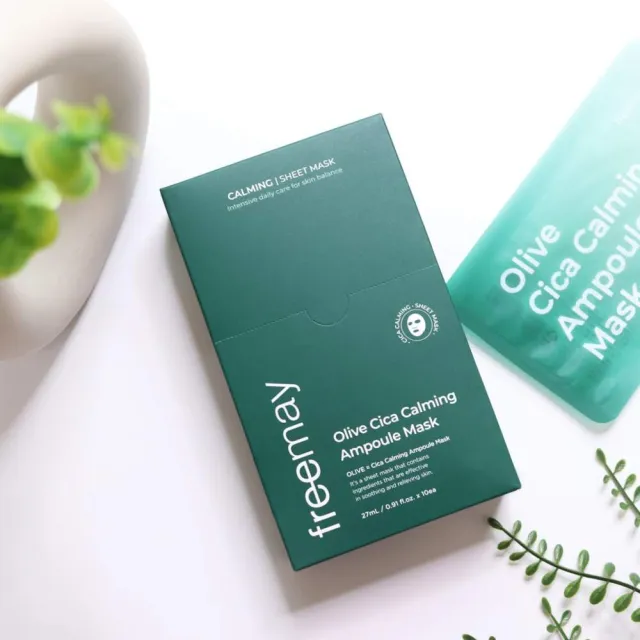 【Freemay】韓國 純素 橄欖積雪草鎮靜精華面膜10片 買一送一 積雪草 銀耳 鎮靜 保濕 官方直營