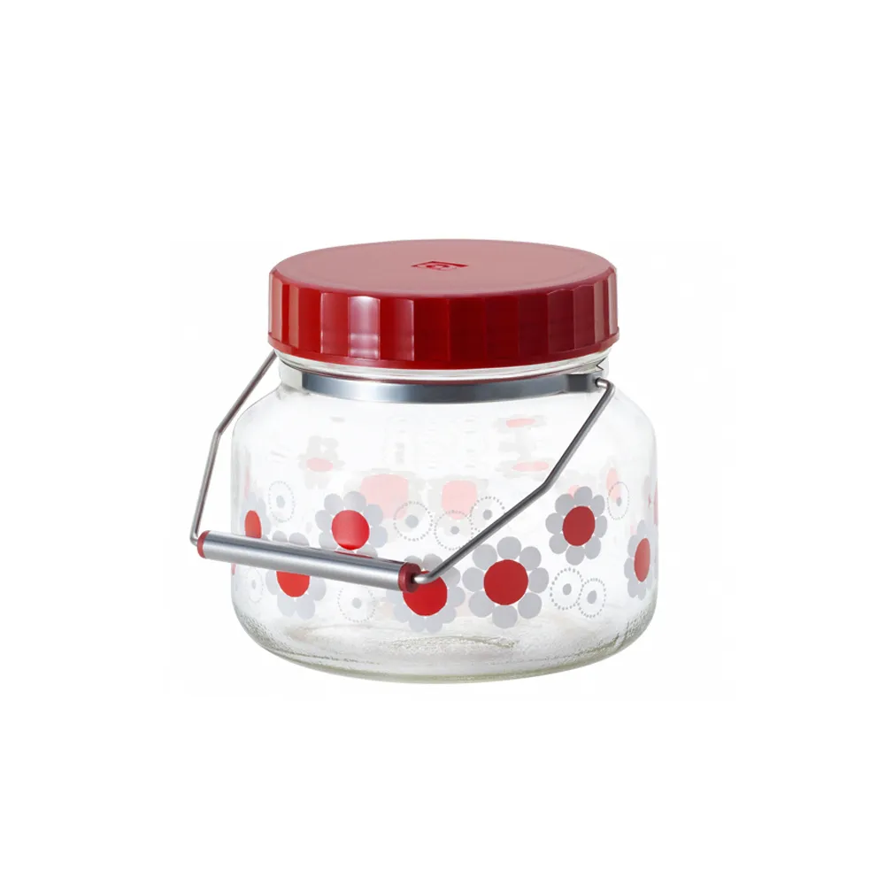 【ADERIA】日本製昭和系列復古花朵梅酒瓶1L-紅花款(醃漬 梅酒 玻璃)