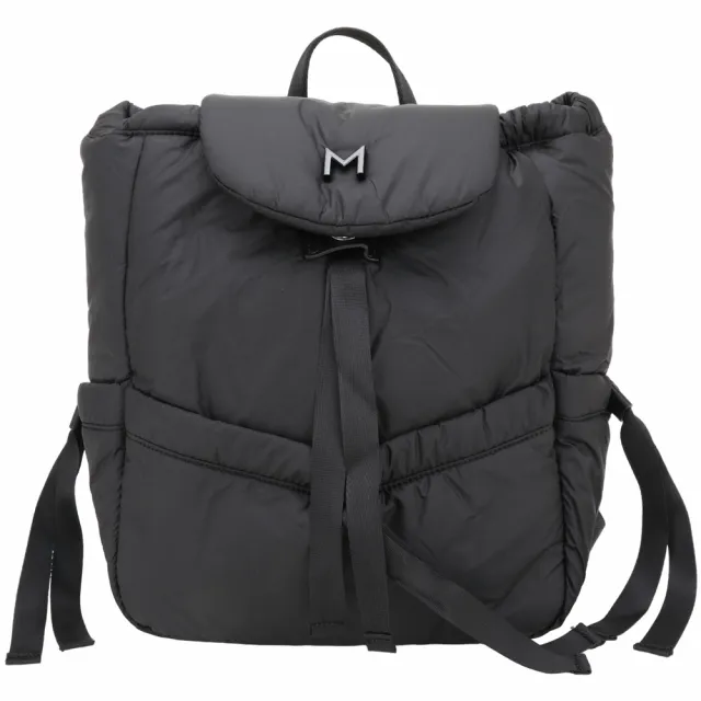 【MaxMara】父親節送禮精選 MARELLA OGAM M字空氣感緞帶束口尼龍後背包(黑色)