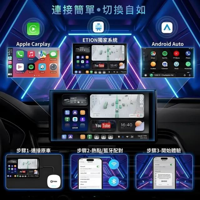 【ETION】車用安卓盒6350 ETION Explore Pro｜安卓盒｜8+128G｜高通｜HDMI｜跑分49萬｜車機