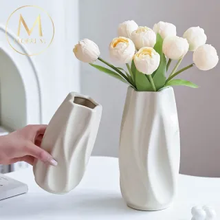 【Floral M】法式陶瓷愛麗絲簡約現代花瓶(花瓶/插花/玻璃瓶/花器/花盆/陶瓷花瓶/桌面擺飾)