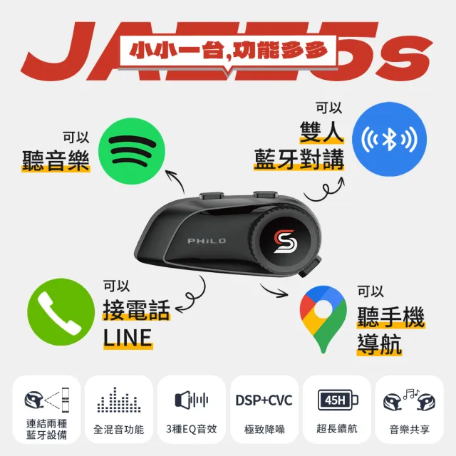 【Philo 飛樂】Jazz5s 1200Mah 全混音 安全帽藍牙對講耳機｜旋鈕版(藍芽安全帽/安全帽藍牙耳機/安全帽耳機)