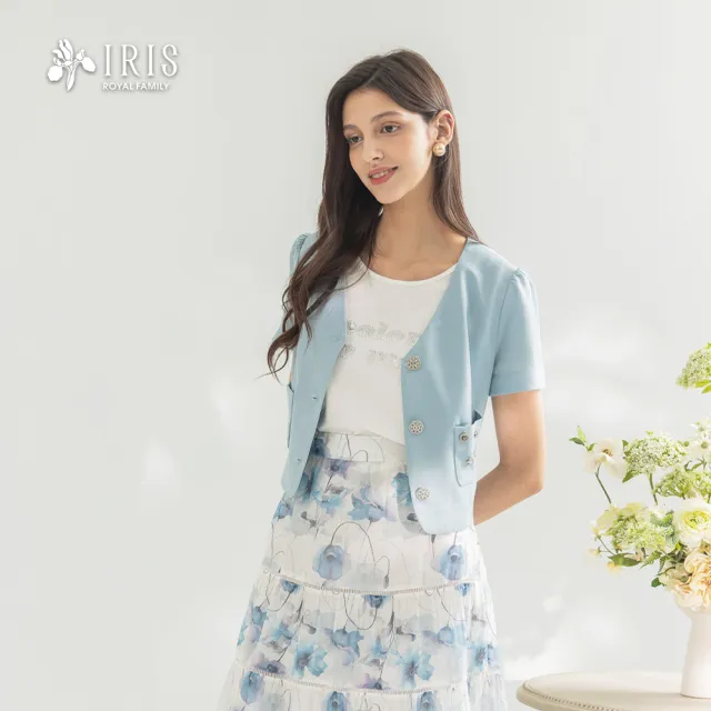 【IRIS 艾莉詩】湖水藍短袖西裝外套-藍色(52512)
