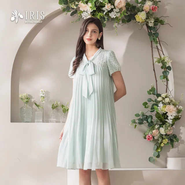 【IRIS 艾莉詩】清雅蕾絲拼接百褶洋裝-2色(52605)(其他規格)