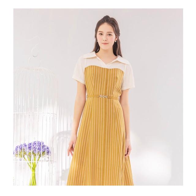 【IRIS 艾莉詩】都會優雅條紋拼接洋裝-2色(52651)