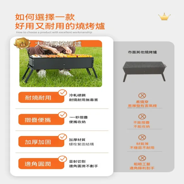 （寵居社）家用庭院燒烤爐 40*19*35cm 冷軋鋼 一秒折疊 附燒烤8件套（燒烤爐 燒烤架 烤肉架）