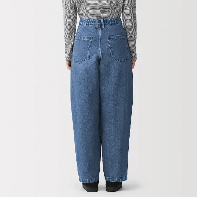 【MUJI 無印良品】女吉貝木棉混丹寧繭型褲(藍色/暗藍)