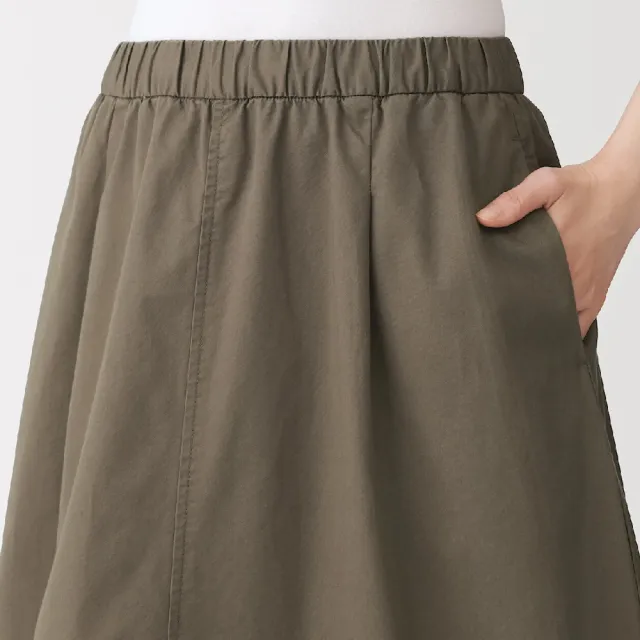 【MUJI 無印良品】女水洗棉舒適裙(黑色/卡其)