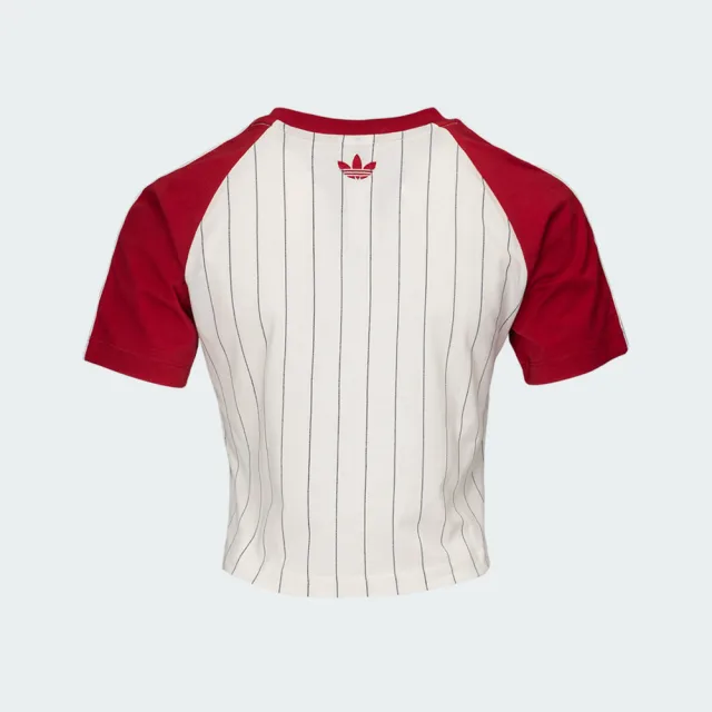 【adidas 愛迪達】Baseball Baby T 女 T恤 運動上衣 休閒短袖 白紅 亞版 短版(LF6084)