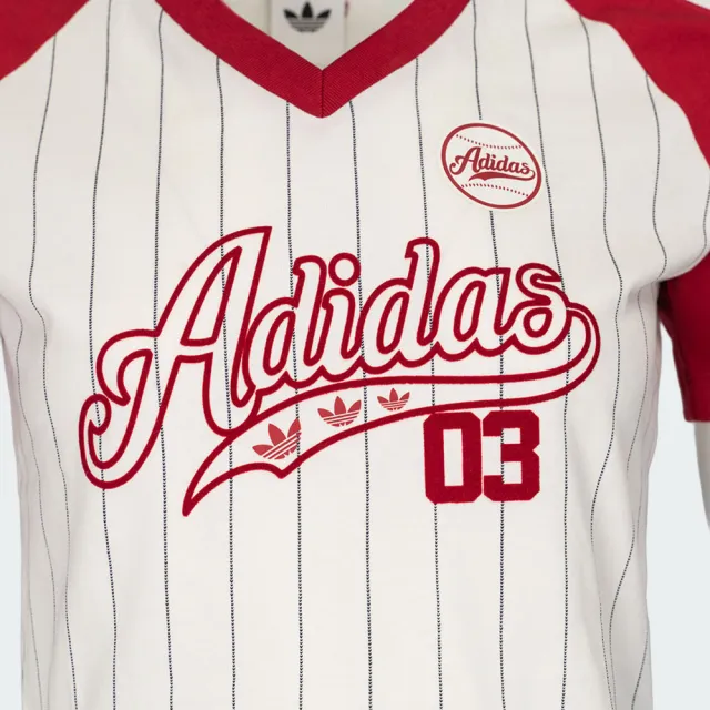 【adidas 愛迪達】Baseball Baby T 女 T恤 運動上衣 休閒短袖 白紅 亞版 短版(LF6084)