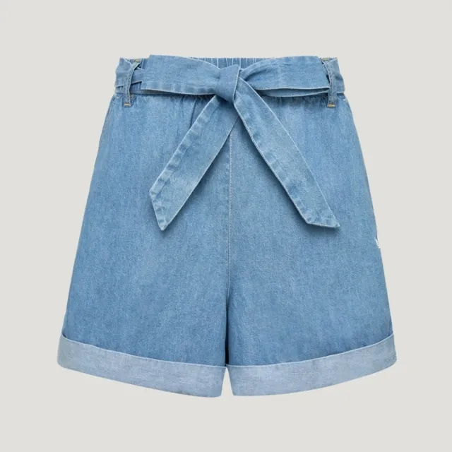 【adidas 愛迪達】Denim Short W 女 短褲 牛仔短褲 休閒短褲 藍 亞版 丹寧 蝴蝶結(LF4604)