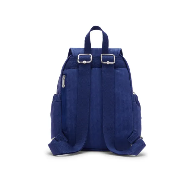 【KIPLING】『猴子包』深藍紋理掀蓋多袋收納後背包-CITY POCKET MINI 女包