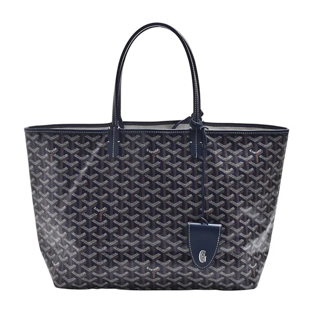 【GOYARD 高雅德】經典St. Louis PM 防水帆布LOGO磁吸吊飾購物包(中-藍-附收納袋)