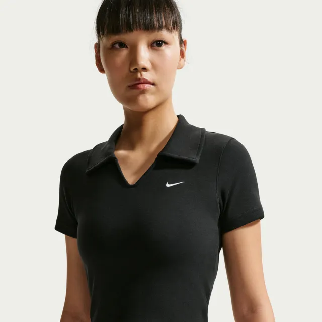 【NIKE 耐吉】短袖上衣 女 翻領 短版 合身 AS W NSW ESSNTL SS POLO CRP TO 黑 IO2730-010(3S5009)