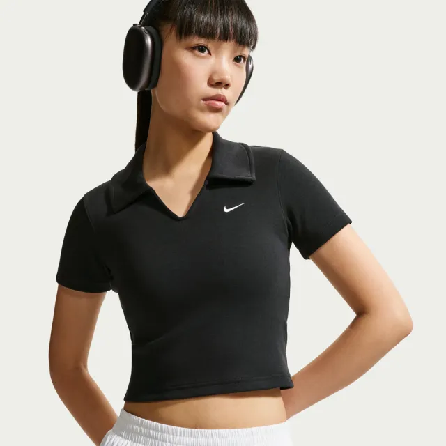 【NIKE 耐吉】短袖上衣 女 翻領 短版 合身 AS W NSW ESSNTL SS POLO CRP TO 黑 IO2730-010(3S5009)