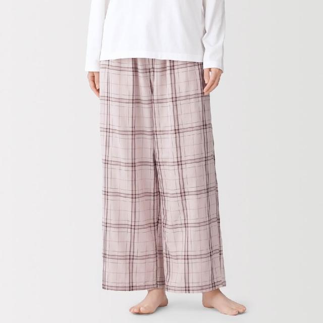 【MUJI 無印良品】女二重紗織家居長褲(象牙白格紋/煙燻粉格紋/暗藍格紋/棕格紋)