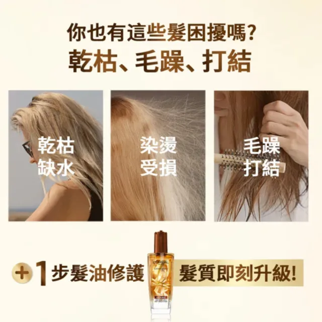 【L’OREAL Paris 巴黎萊雅】金緻護髮精油補充包90ml_金色/玫瑰/棕色_4入組 (護髮油/髮油)