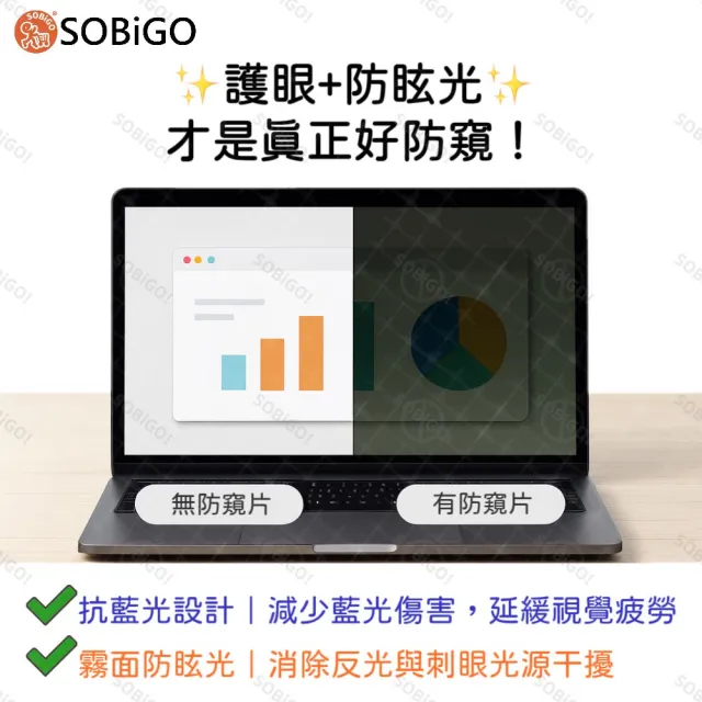 【SOBiGO】14吋 360度抗藍光防窺片(四向防窺 有2種尺寸) 台灣SGS