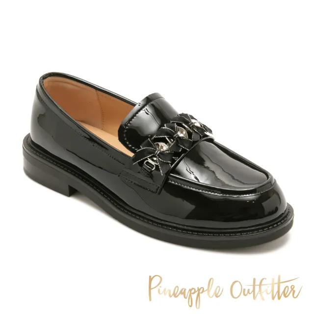 【Pineapple Outfitter】金屬鍊吊飾毛呢樂福鞋 MAIR(鏡黑色)