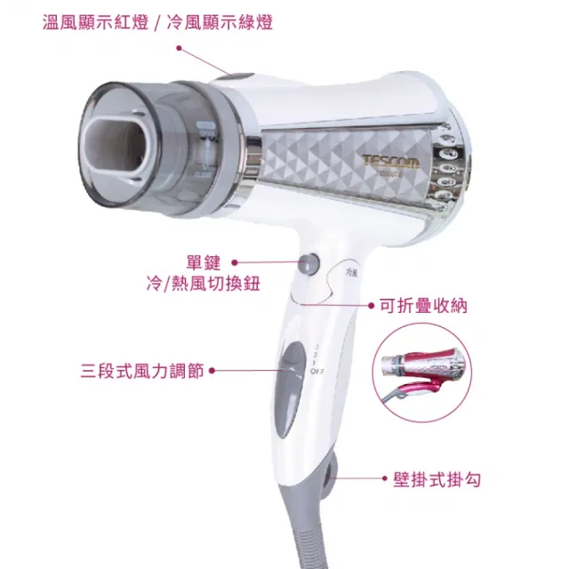 【TESCOM】官方直營 專業型大風量負離子吹風機 白色TID960TW