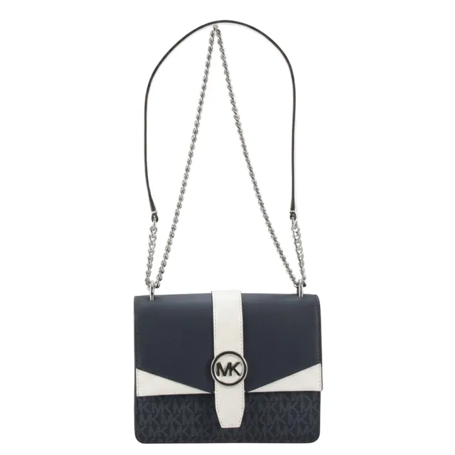 【Michael Kors】GREENWICH高雅金屬鍊帶上掀肩背/斜背包35S5SGRC1B(藍)