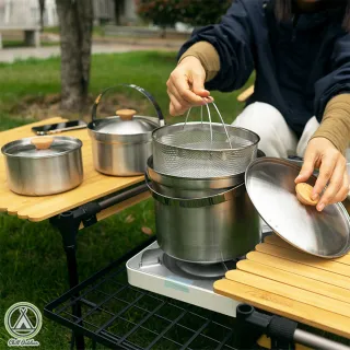 【Chill Outdoor】Nobana 露營不鏽鋼鍋具 豪華7件套組(鍋具組 露營鍋具 鍋子 登山鍋具 鋁鍋 餐具)