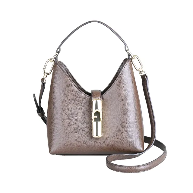 【FURLA 芙拉】FURLA精品小牛皮兩用手提斜背包(迷你/深咖啡)
