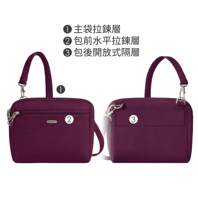 【Travelon】美國 Classic 3層防盜斜背腰包 酒紅 / RFID小包 側背包 斜背包 背帶包 防割防搶