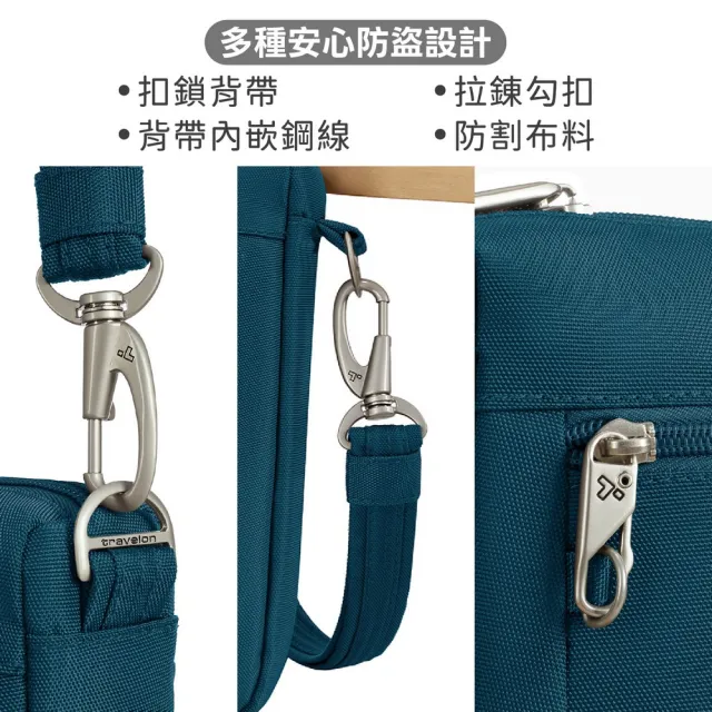 【Travelon】美國 Classic 3層防盜斜背中包 水鴨綠 / RFID斜背包 側背包 背帶包 防割防搶