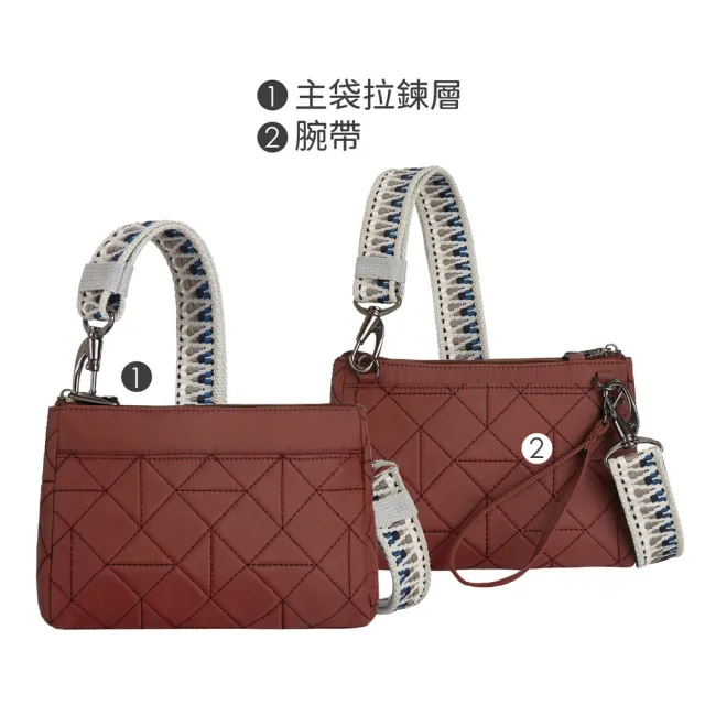 【Travelon】美國 Boho防盜斜背手拿包 格紋紅 / RFID小包 側背包 斜背包 防割防搶