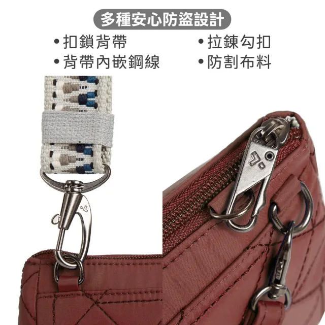 【Travelon】美國 Boho防盜斜背手拿包 格紋紅 / RFID小包 側背包 斜背包 防割防搶