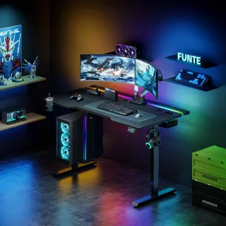 【FUNTE】Flying II RGB 電競升降桌 150x80cm / 附出線孔＆集線槽(電競桌 辦公桌 電腦桌 工作桌)