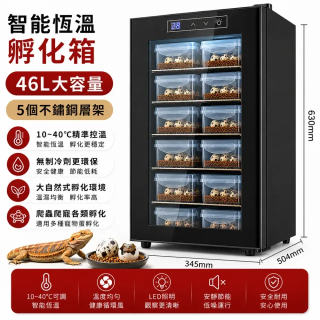 【RTAKO】寵物孵化箱 爬寵孵化機 恆溫孵化櫃 46L 智能孵化器 恆溫櫃 觸控調節 櫃腳可調 恆溫箱 孵蛋器