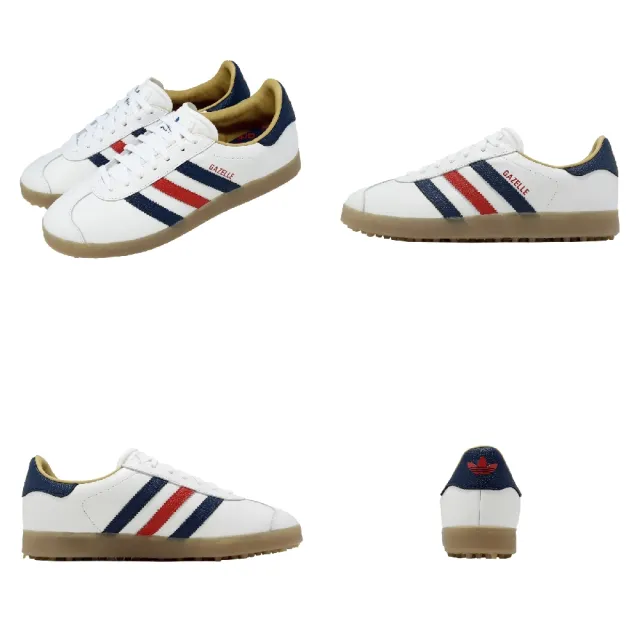 【adidas 愛迪達】高爾夫球鞋 Gazelle Golf 男鞋 白 防潑水 復古 膠底 無釘 JP7705