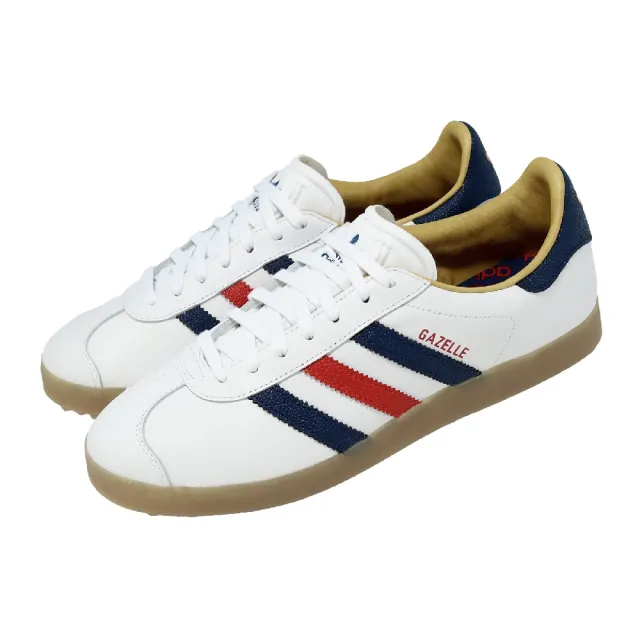 【adidas 愛迪達】高爾夫球鞋 Gazelle Golf 男鞋 白 防潑水 復古 膠底 無釘 JP7705