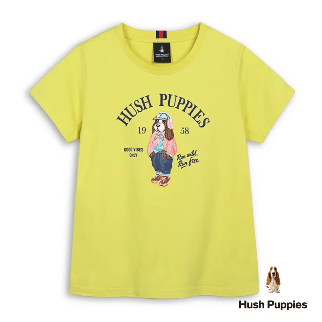 【Hush Puppies】女裝 T恤 棒球帽狗刺繡T恤 (淡黃綠 / 64211101)