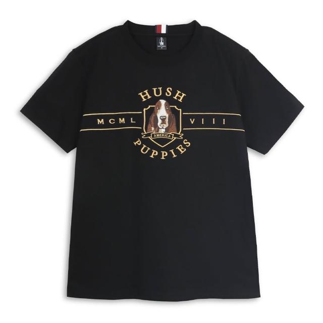 【Hush Puppies】男裝 T恤 美式徽章刺繡狗T恤 (黑色 / 64111904)