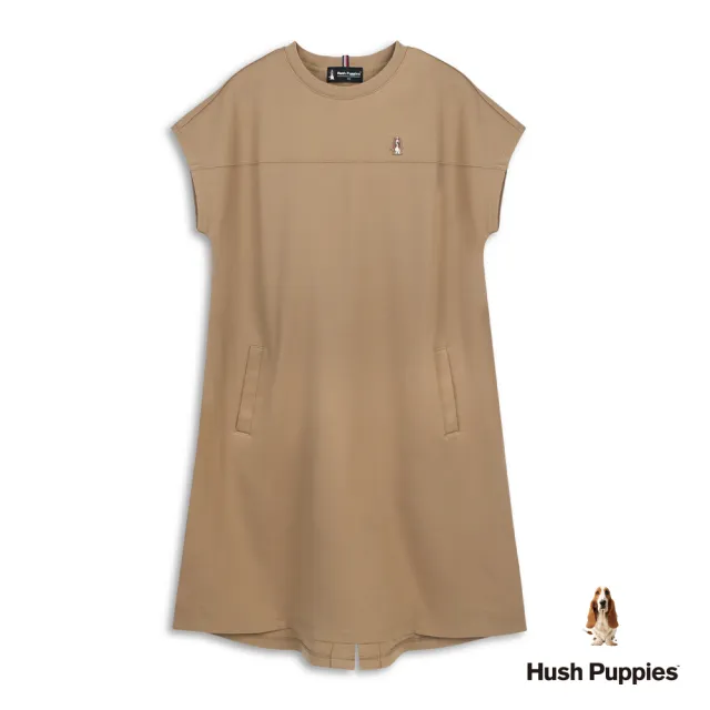 【Hush Puppies】女裝 洋裝 素色刺繡小狗寬鬆版休閒洋裝 (卡其 / 64215102)
