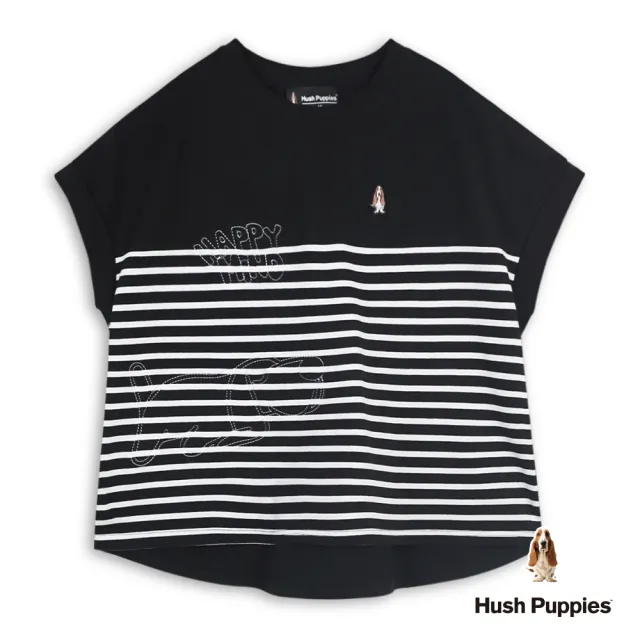 【Hush Puppies】女裝 上衣 填充棉趴狗寬袖上衣 (黑色 / 64210105)