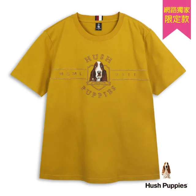 【Hush Puppies】男裝 T恤 美式徽章刺繡狗T恤 (駱黃 / 64111904)