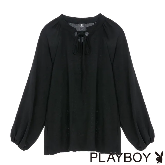 【PLAYBOY】雪紡綁帶V領套裝上衣 - 黑色