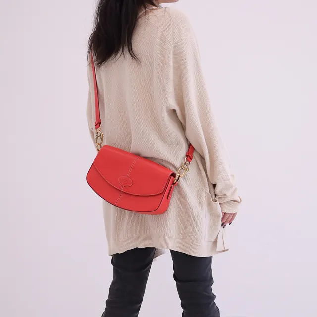 【TOD’S】TODS C-Bag 簡約經典LOGO小牛皮翻蓋手拿包斜背包(紅)