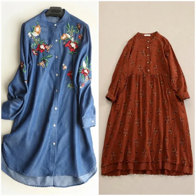 【巴黎精品】現貨+預購 連身裙寬鬆洋裝長裙連衣裙A字裙休閒大尺碼女裝(天絲刺繡鏤空女裙子11款a1ni1 B)
