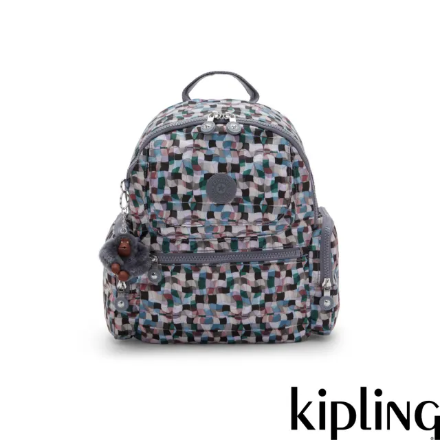 【KIPLING】彩繪玻璃印花多口袋拉鍊後背包-MATTA 女包